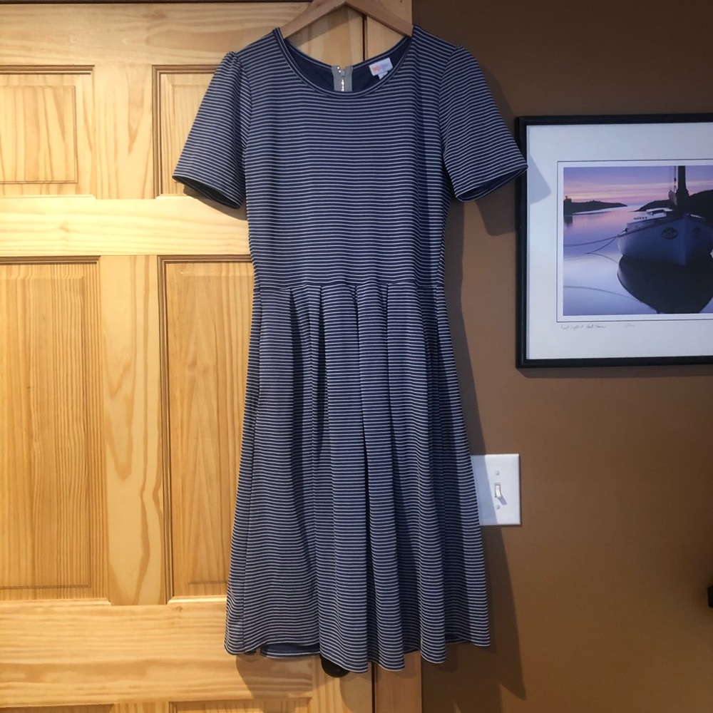 Blue and white striped dress